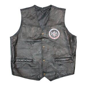 Leather Black Patchwork Motorcycle Vest WW II Embroidered Patch Veteran Military